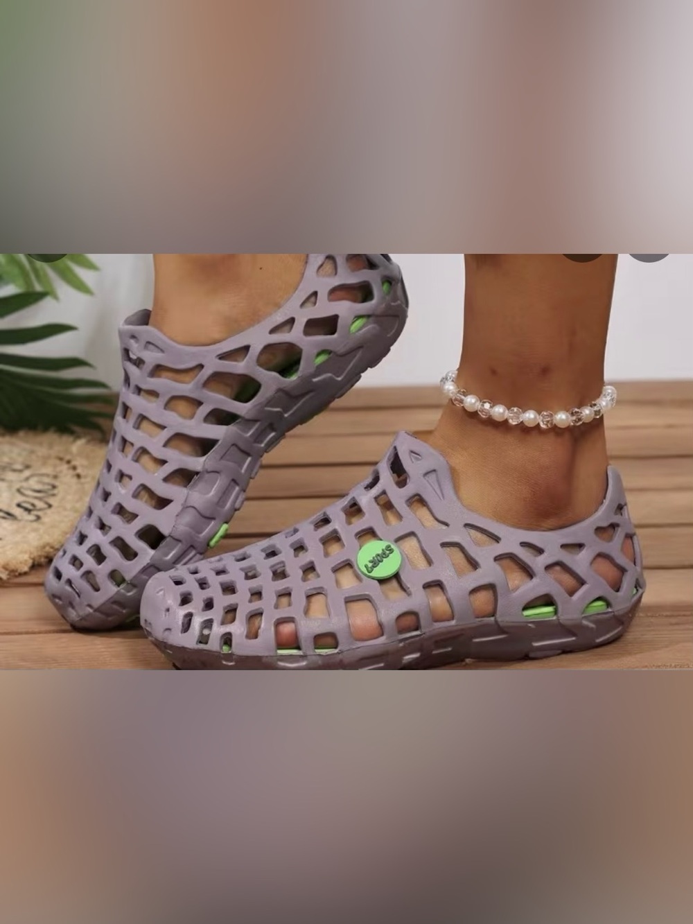 Unisex Gray Cutout water Sandals with Neon Green Insole Accent